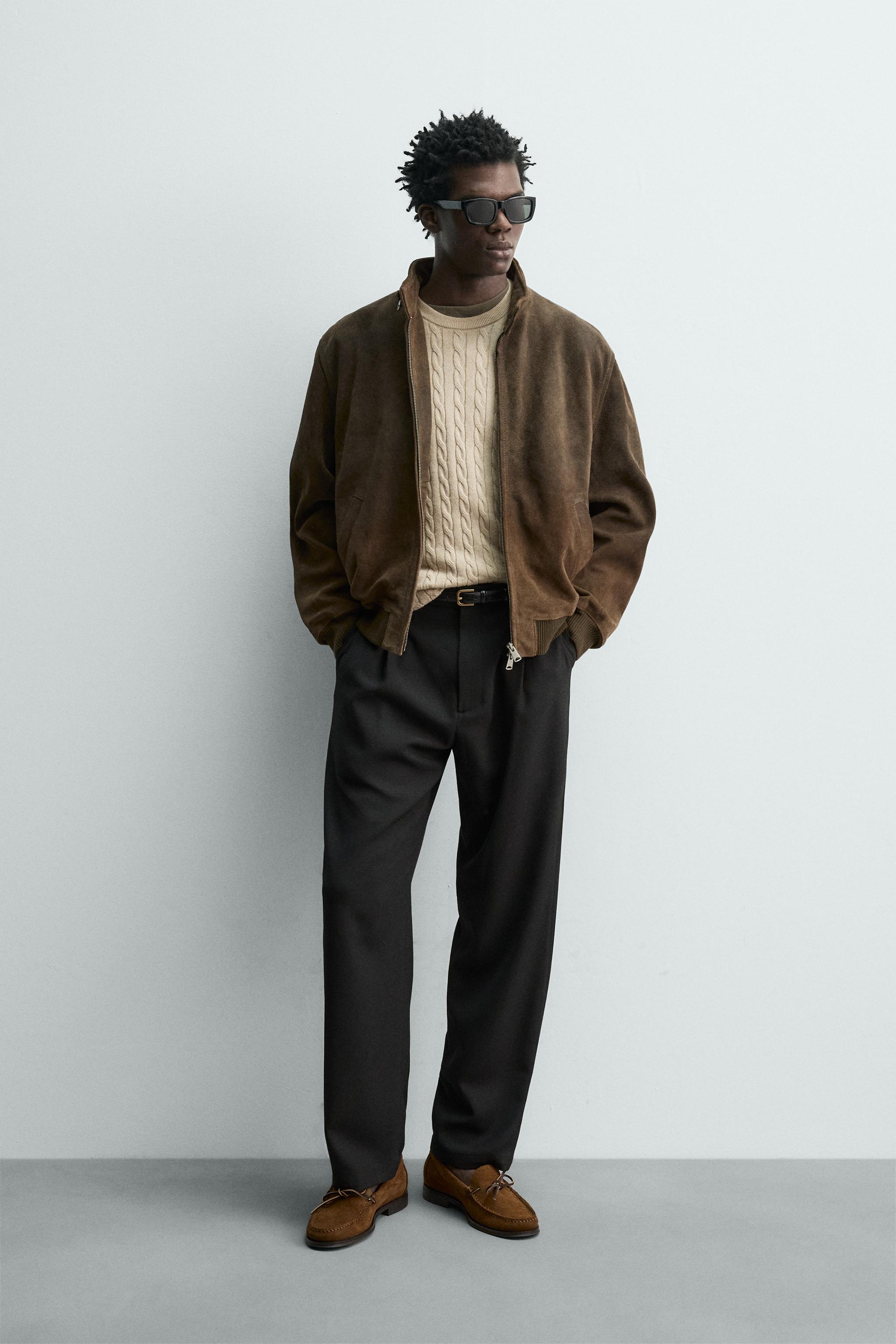 BLOUSON REGULAR FIT CUIR DAIM